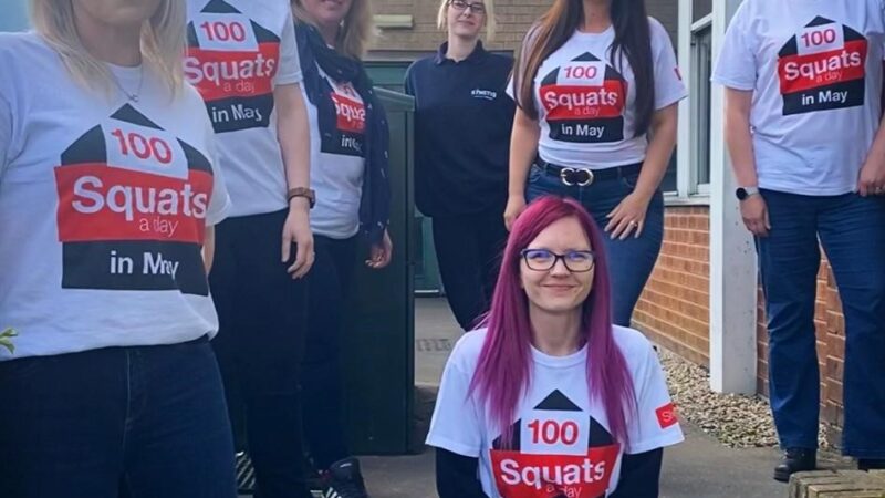27,899…27,900! SYNETIQ get squatting to raise £1,425 for housing and homelessness charity